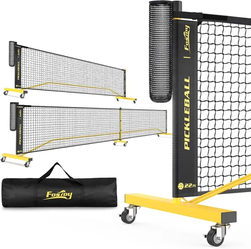 Vista 8 de Fostoy Pickleball Net with Ball Collector, Wheels, 22FT & 11FT Size Negro&blanco