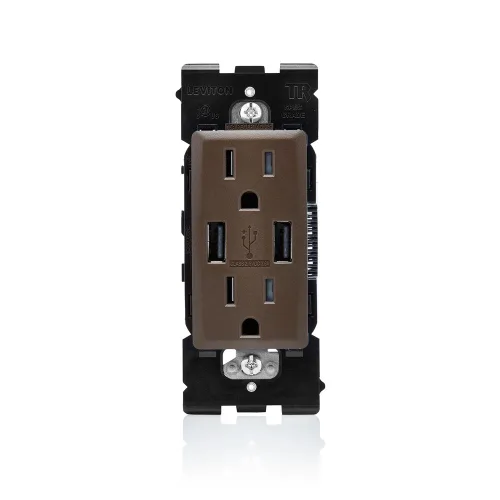 Vista 7 de Leviton RUAA1-CA Renu Cargador USB/toma dúplex resistente a manipulaciones, 15A-125VAC, Café Latte