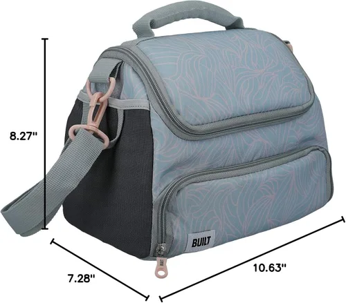 Vista 7 de BUILT Lonchera térmica con diseño "The Mindful", poliéster, gris/rosa pálido, 7.3 x 10.6 x 8.3 in