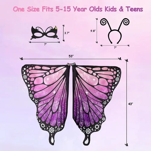 Vista 7 de Tibeha Halloween Butterfly Costume for Adult - Double-Sided Printing Wings Women Kids Girls Cape