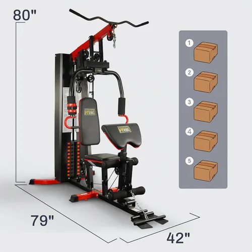 Vista 4 de Fitvids Home Gym Equipment, Multifunctional Full Body Workout Weight Machine Station with Weight Stack, All in One Exercise Equipment with Pulley
