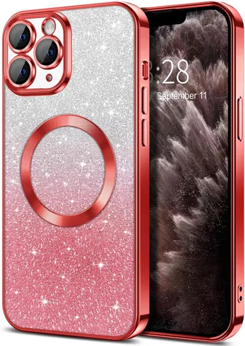 Vista 38 de Hython Funda para iPhone 13 Pro transparente con purpurina magnética [compatible con MagSafe] Protector completo de lente de cámara delgado