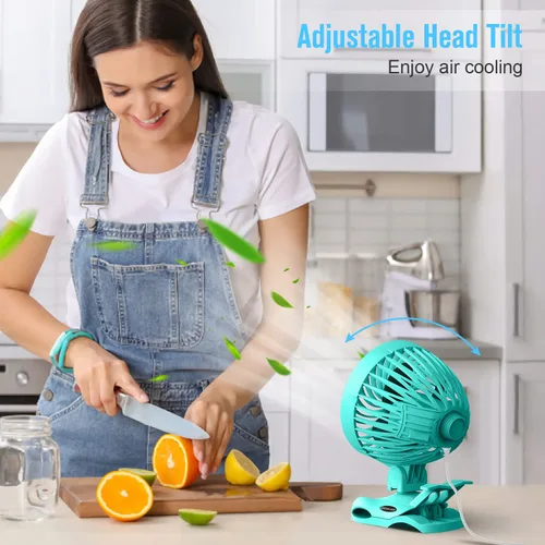 Vista 7 de BESKAR Ventilador pequeño con clip – Ventilador USB personal CVT velocidades y abrazadera fuerte, inclinación ajustable, funcionamiento silencioso