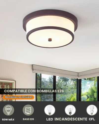 Vista 2 de Lámpara de techo empotrada de 12 pulgadas, Luminarias de techo de 2 luces pegadas al techo con acabado de bronce frotado con aceite para baño Bronce