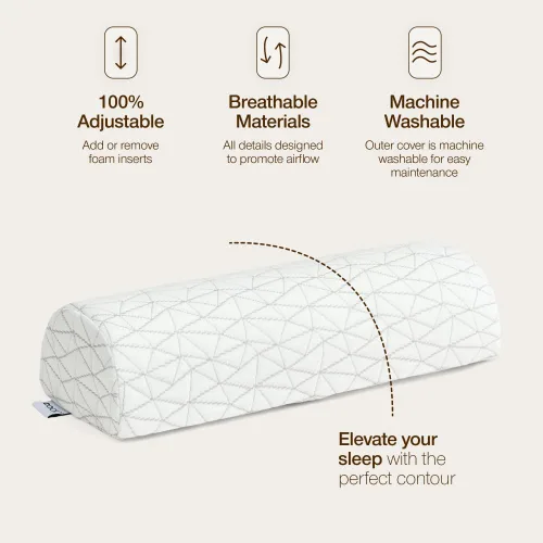 Vista 4 de Coop Home Goods Almohada de apoyo ajustable de cuatro posiciones, forma de media luna con relleno, almohada de rodilla de espuma viscoelástica