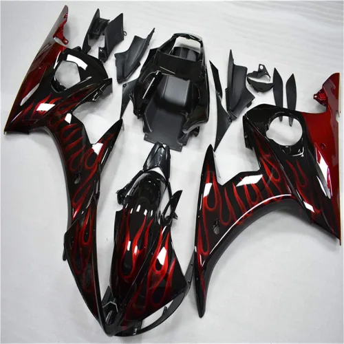 Vista 3 de Carenado para Yamaha YZF R6 2003-2005 y YZF R6S 2006-2009 (06 llamas rojas)