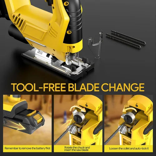 Vista 4 de Sierra de calar inalámbrica compatible con batería Dewalt de 20 V Max (sin batería), sin escobillas, velocidad variable, cortes biselados de 45°, 3