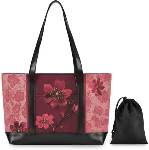 Vista 4 de Estilo chino floral elegante rojo elegante bolsas de asas para las mujeres portátil con cremallera bolsa de viaje para las mujeres trabajo