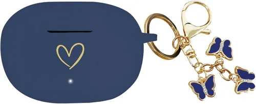 Vista 13 de Compatible con Beats Studio Buds 2021, funda de silicona suave con patrón de corazón dorado para Beats Studio Buds con bonito llavero de mariposa