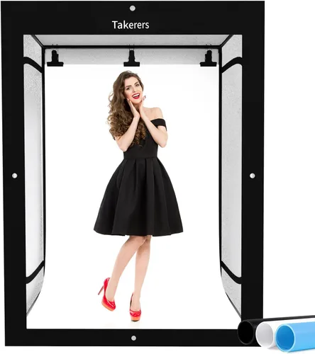 Vista 13 de Takerers Caja de Luz de Estudio Fotográfico de 12"x12"x12" con Cabina de Fotografía con 120 LEDs, 3000-5700K Ajustable, 6 Fondos de Colores, Carpas