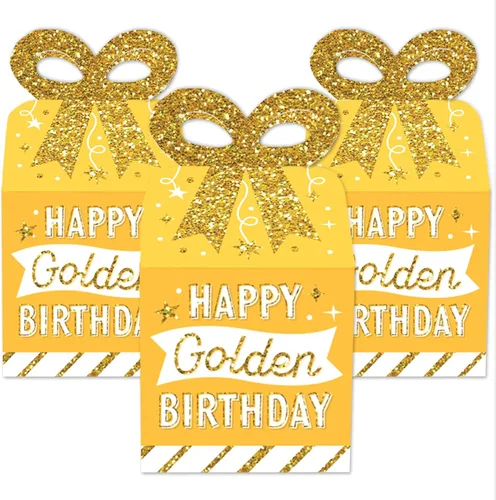 Vista 3 de Big Dot of Happiness Golden Birthday – Cajas de regalo cuadradas – Cajas de lazo para fiesta de feliz cumpleaños – Juego de 12