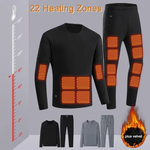 Vista 2 de Conjunto de ropa interior térmica para hombre, conjunto de ropa interior térmica para mujer, conjunto eléctrico USB eléctrico largo con leggings