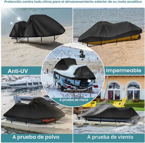 Vista 5 de Cubiertas para Jetski, Cubierta Waverunner 420D mejorada impermeable, cubierta duradera para Jet Ski de 3 plazas con 2 ventilaciones de aire, 4