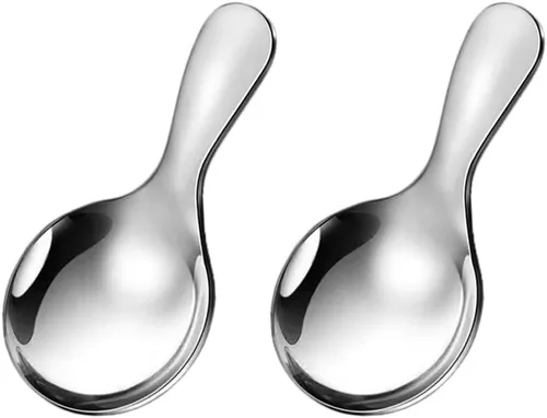 Vista 8 de Mini cucharas de acero inoxidable – Cucharas de sal y postre de mango corto para degustación, condimento, café, helado, pastel