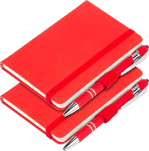 Vista 9 de Paquete de 2 cuadernos de bolsillo rayados con bolígrafo, cuaderno de tapa dura A6, mini bloc de notas de 3.7 x 5.5 pulgadas, papel grueso de 3.53