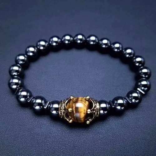 Vista 2 de Pulsera de lujo con cuentas de piedra natural de ojo de tigre para hombre, estilo 2