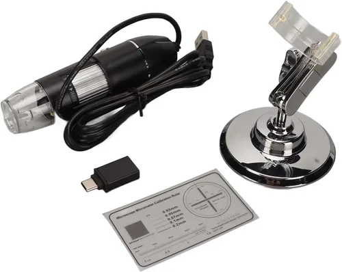 Vista 7 de Microscopio digital USB, aumento de 50X a 1600X con luz LED, portátil para teléfono inteligente y computadora, material ABS