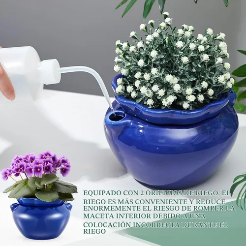 Vista 2 de 2 juegos de macetas para violetas africanas de 7.5 pulgadas, maceta de riego automático para plantas de interior de cerámica, maceta de riego