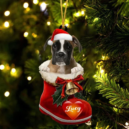 Vista 37 de Adorno de Navidad de perro afgano en bota de Papá Noel, adorno de nombre de perro personalizado, regalo para amante de los perros, decoración