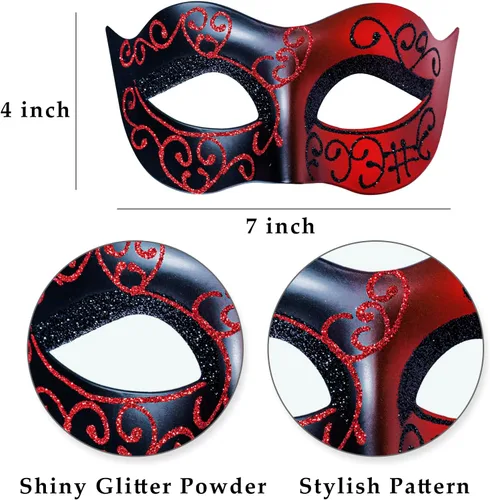 Vista 5 de Juego de máscaras para parejas, máscara de mujer con lentejuelas y flores, máscara veneciana para hombre para Mardi Gras, Halloween