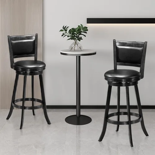 Vista 2 de ERGOMASTER Taburetes de bar giratorios de 24 pulgadas con respaldo, madera de caucho, negro, juego de 2