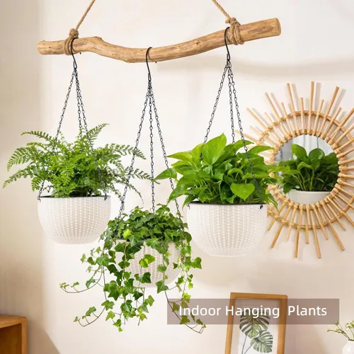 Vista 5 de 4 juegos de macetas colgantes de riego automático de 8.2 pulgadas, adecuadas para plantas de interior y exterior, macetas con cadenas colgantes