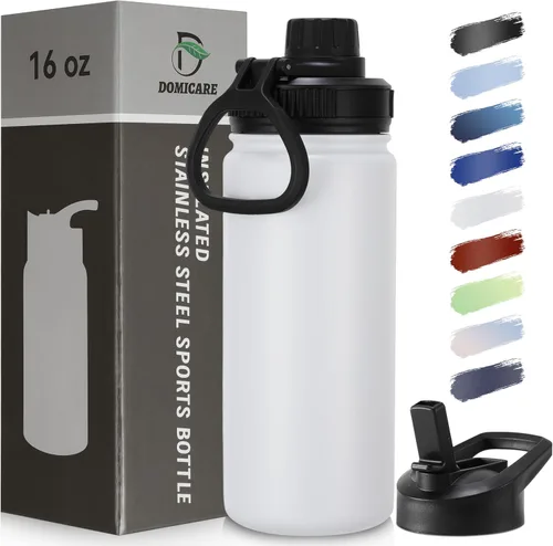 Vista 84 de DOMICARE Botella de agua para niños de 16 onzas para la escuela, de acero inoxidable, con aislamiento al vacío de doble pared, botella de agua