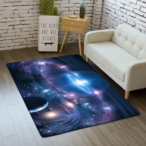 Vista 25 de Alfombra de espacio exterior para habitación de niños, 3 x 5 pies, alfombra Galaxy para dormitorio de niños, suave, antideslizante, sistema solar
