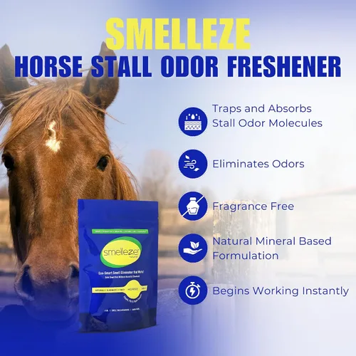 Vista 3 de SMELLEZE Refrescante natural para puestos de caballo y eliminador de olores: gránulos de 2 libras. Elimina el olor de la orina y las heces. Mantiene
