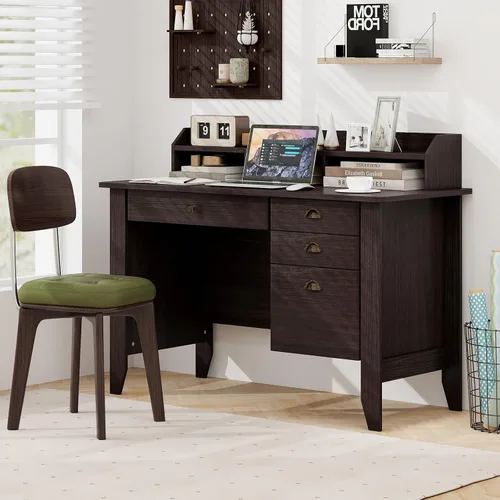 Vista 2 de Escritorio para computadora de 48 pulgadas con 4 cajones de almacenamiento y mesa ejecutiva de madera para PC y portátil