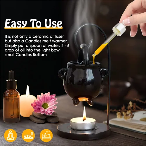 Vista 2 de Quemador de aceite esencial, quemador de cera derretida, quemador de aceite de caldero colgante, quemador de aroma de aromaterapia, difusor