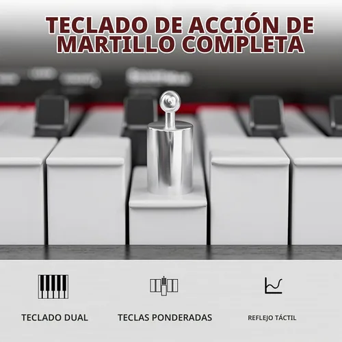 Vista 2 de UMOMO Piano digital de acción de martillo con peso de 88 teclas con banco de piano, soporte de madera vertical de 3 pedales, teclado de piano