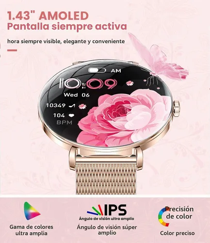 Vista 6 de LIGE - Relojes inteligentes para mujeres (responder/realizar llamada), ultradelgado de 6.8mm/1.43" AMOLED para mujeres con más de 111 modos