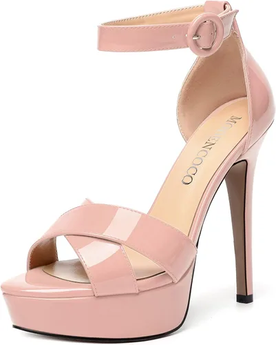 Vista 36 de MODENCOCO Sandalias de boda con correa de tobillo sexy para mujer, con plataforma y puntera abierta, tacón de aguja y tacón alto, zapatos de vestir