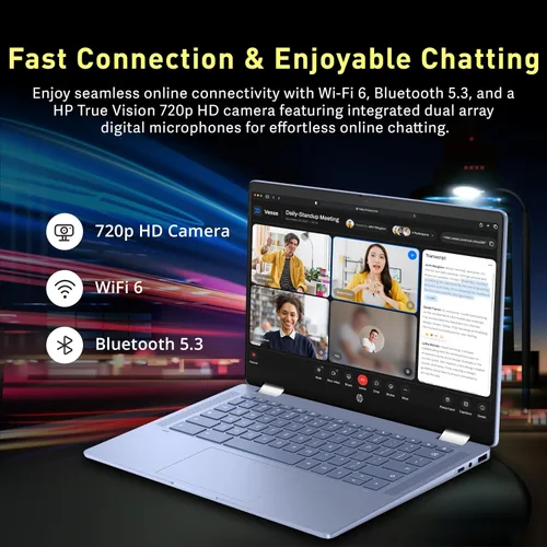 Vista 5 de HP Chromebook x360 - Laptop con pantalla táctil FHD de 14 pulgadas, procesador Intel N100, 4 GB de RAM, 224 GB de almacenamiento