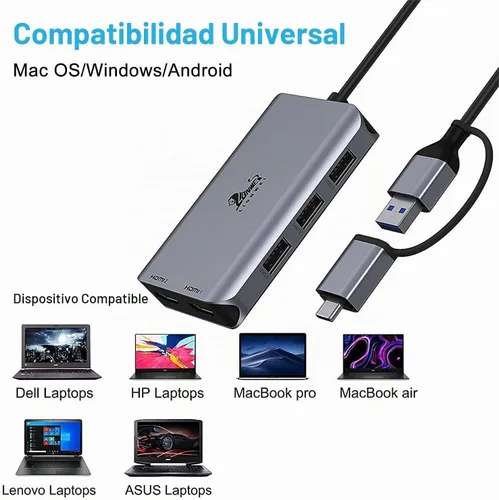 Vista 3 de LIONWEI - Estación de acoplamiento USB 3.0 a HDMI dual para MacBook (necesita controlador) USB C/ USB A to 2 Monitor HDMI, Compatible with MacBook