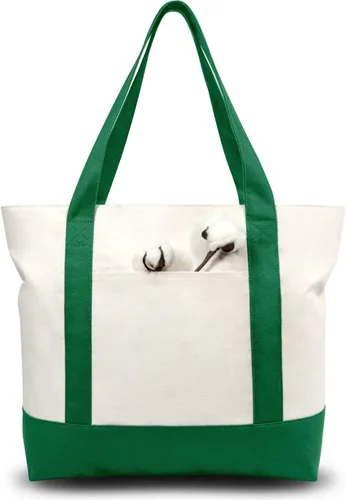 Vista 40 de TOPDesign Paquete de 1 bolsa de lona con bolsillo externo, bolsa de compras reutilizable para comestibles, cierre de cremallera superior, artículos
