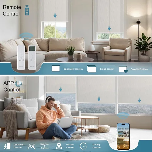 Vista 3 de Cortinas enrollables inteligentes de filtrado de luz motorizadas compatibles con HomeKit, persianas inteligentes para ventanas con 1% de apertura