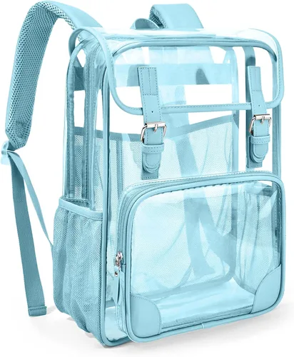 Vista 8 de Mochila transparente de PVC impermeable y resistente al congelamiento, de gran capacidad, elegante y duradera para viajes, Negro, Moderno