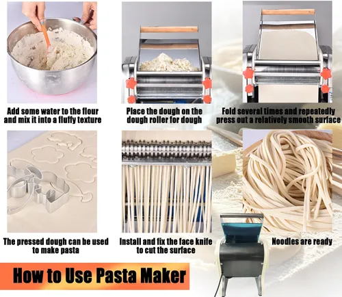 Vista 8 de Máquina eléctrica para hacer pasta, Máquina automática de fideos, Máquina de prensado de rodillo de masa de acero inoxidable, Hoja de fideos redonda