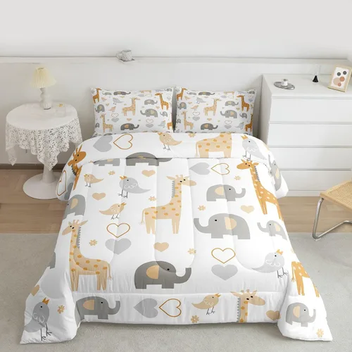 Vista 15 de Feelyou Juego de edredón de animales de la selva para todas las estaciones, juego de ropa de cama con 1 funda de almohada de microfibra de elefante
