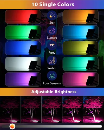 Vista 2 de MEIKEE 60W 6000LM luces de inundación RGBW, focos LED de cambio de color RGB equivalentes a 600W, luz blanca de 6500K para iluminación exterior