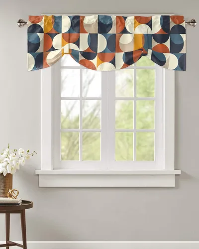 Vista 85 de Cortinas de cocina de Navidad, cenefa semitransparente ajustable con lazo, muñeco de nieve, copo de nieve, bolsillo para barra, tratamiento