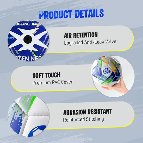 Vista 4 de Balón de Fútbol Tamaño 5 Tamaño 4 con Bomba Desinflada, Diseño Multicolor Vibrante, Brillante Tri-Color para Entrenamiento en Interiores/Exteriores