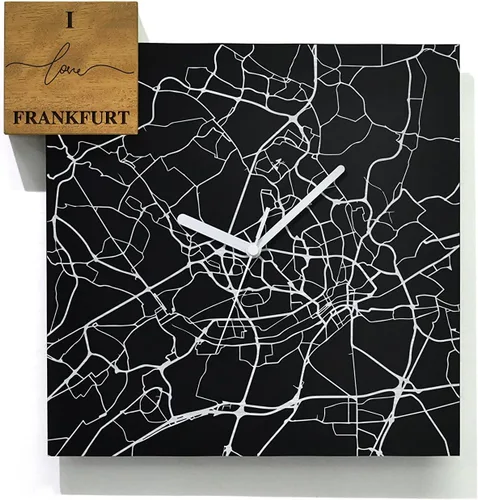 Vista 9 de Modern Wall Clock - Black Aluminum with Silver Fiber Laser Engraving - Square - Contemporary Design - Personalized City Map - Home Town - Location