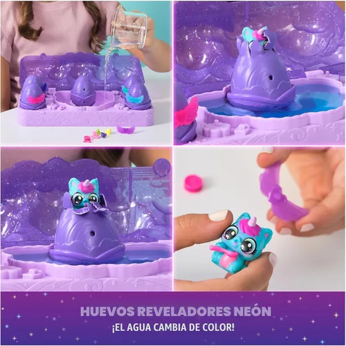 Vista 3 de Hatchimals Alive Neon Rainbow Egg Cartón y 5 huevos de revelación