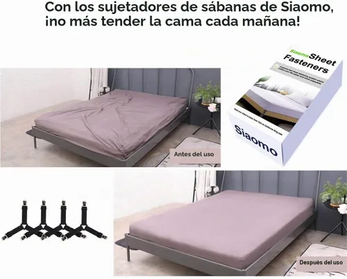 Vista 2 de Correas de soporte de sábanas para sujeción cruzada o recta, 4 unidades Juego de 4 piezas negras