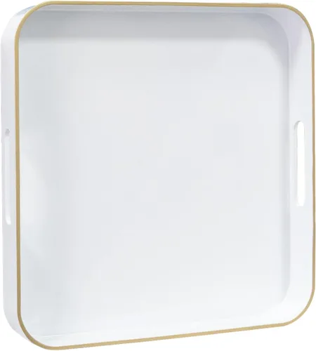 Vista 11 de MAONAME - Bandeja decorativa verde oscuro, bandeja de servir redonda de 13 pulgadas con asas, bandejas de plástico para mesa de café, bandejas
