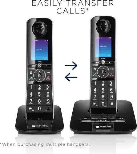 Vista 2 de Motorola Voice D8713 - Sistema de teléfono inalámbrico con 3 teléfonos digitales + Bluetooth a celda, contestador automático, bloque de llamadas