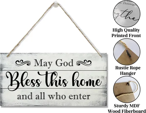 Vista 5 de Letrero decorativo de madera con texto en inglés «May God Bless This Home» («May God Bless This Home»)